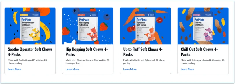 PetPlate's range of supplements