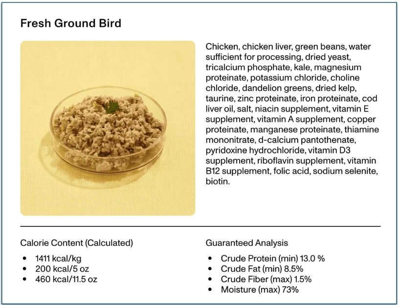 Smalls Fresh Ground Bird ingredient list