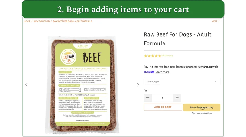 a screenshot of cali raw's product description page
