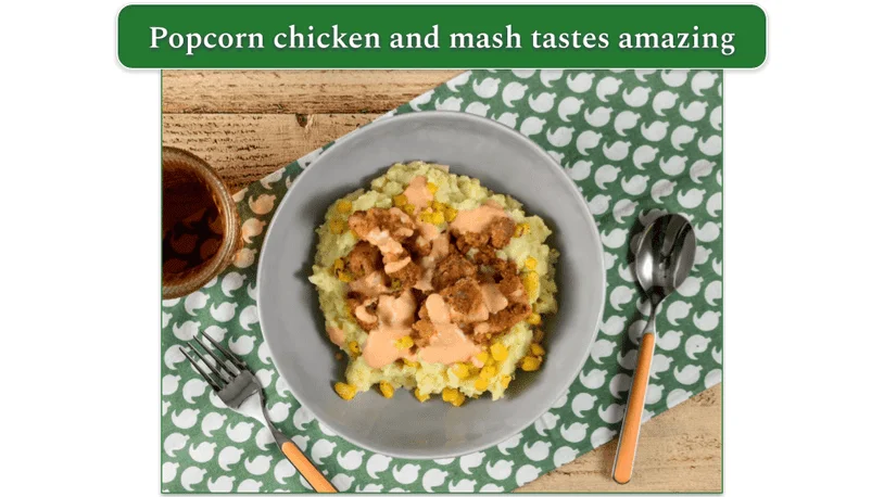 a plate of Popcorn Chicken and Mashed Potatoes from home chef