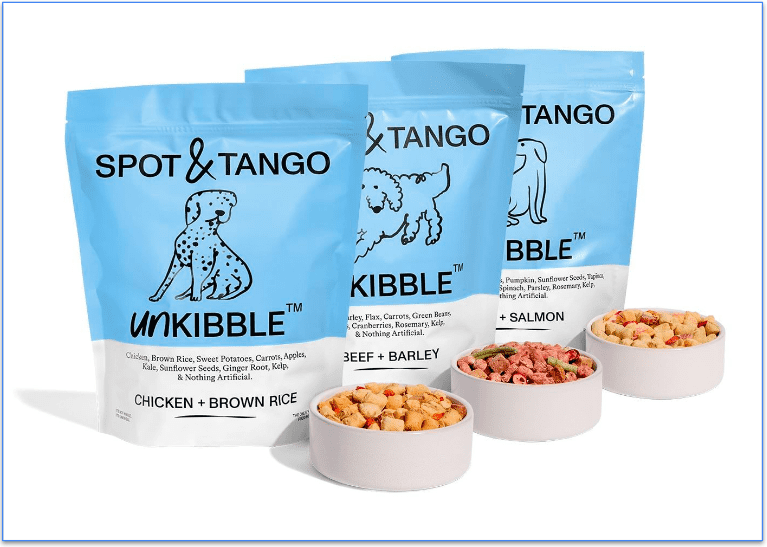 3 bowls of Spot & Tango UnKibble, with packages