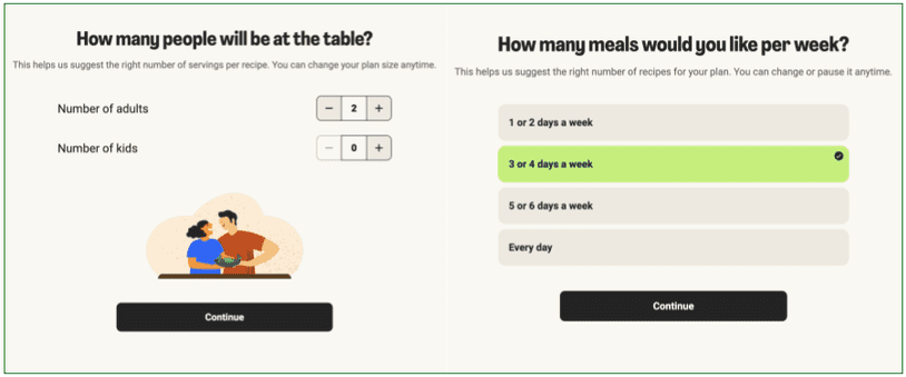 3. Answer questions about serving size and meal frequency