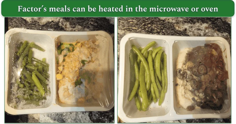Two Factor meals after being heated up