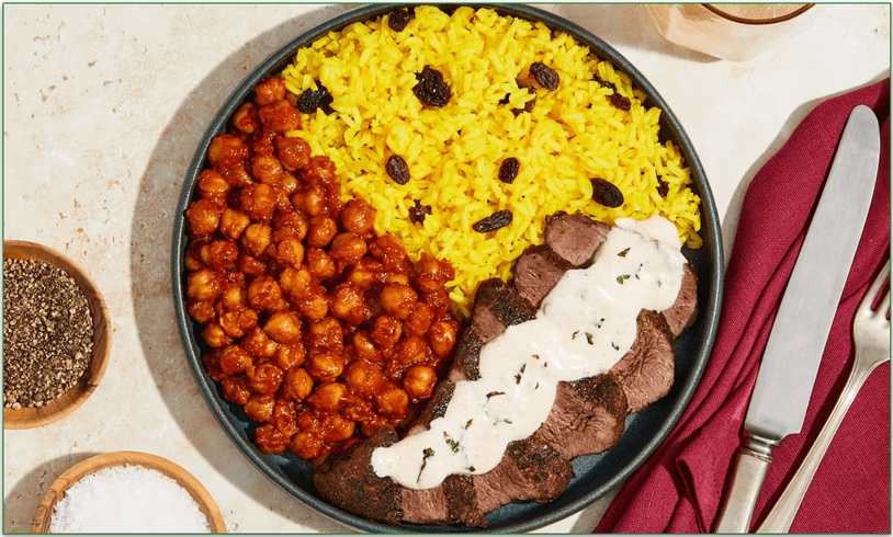 image of Green Chef’s Sizzling Harissa Steak with Mint Crema dish