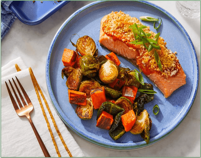 a screenshot of the Sheet Pan Curry Salmon from Blue Apron