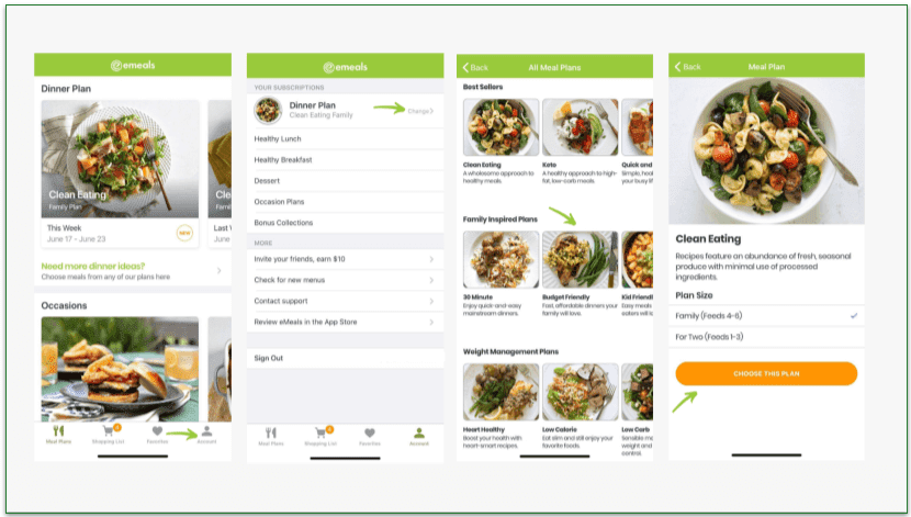 Image of the eMeals app screen with recipes from other plans