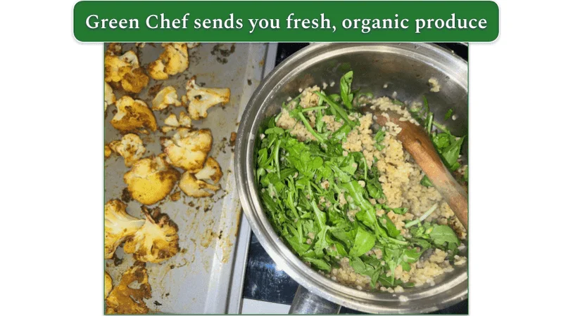 Green Chef’s Harissa and Zhoug Cauliflower in progress on the stove