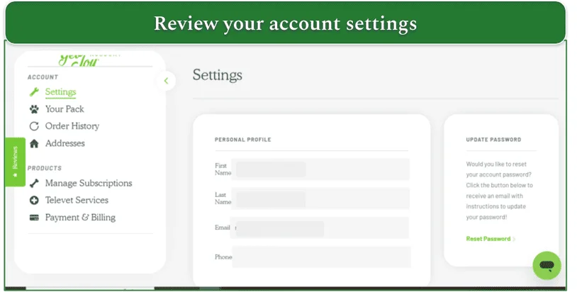 The Settings page in Get Joy's My Account