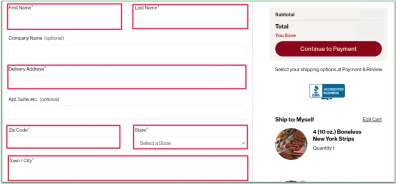Shipping details page