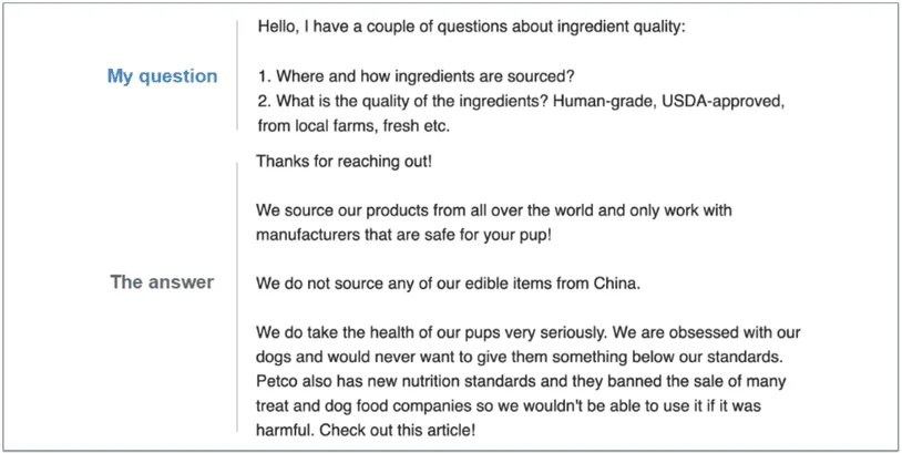 a screenshot of pupbox's email support response