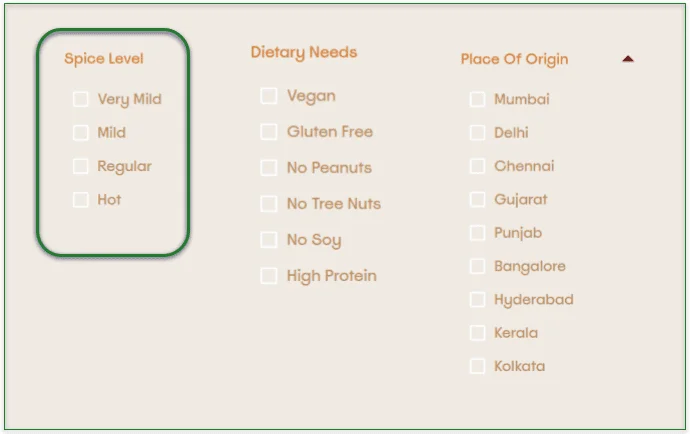 Image with The Cumin Club's menu filters
