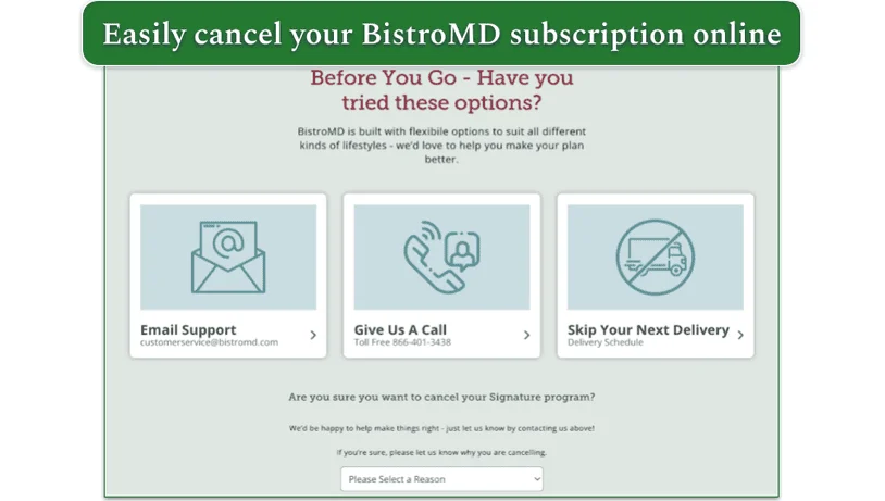 BistroMD's cancelation page