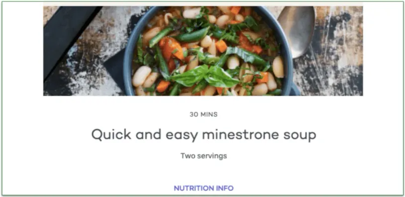 Screenshot of PlateJoy's flavorful kosher minestrone soup