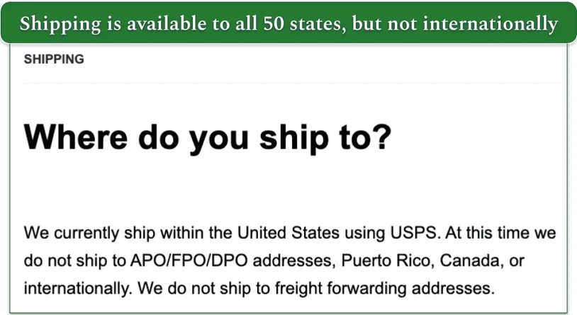 a screenshot of drink trade's shipping policy