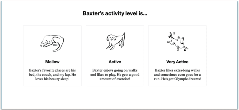 screenshot of spot and tango sign up quiz activity level screen