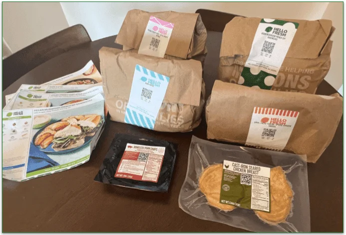 Image of helloFresh recipe bags on a table