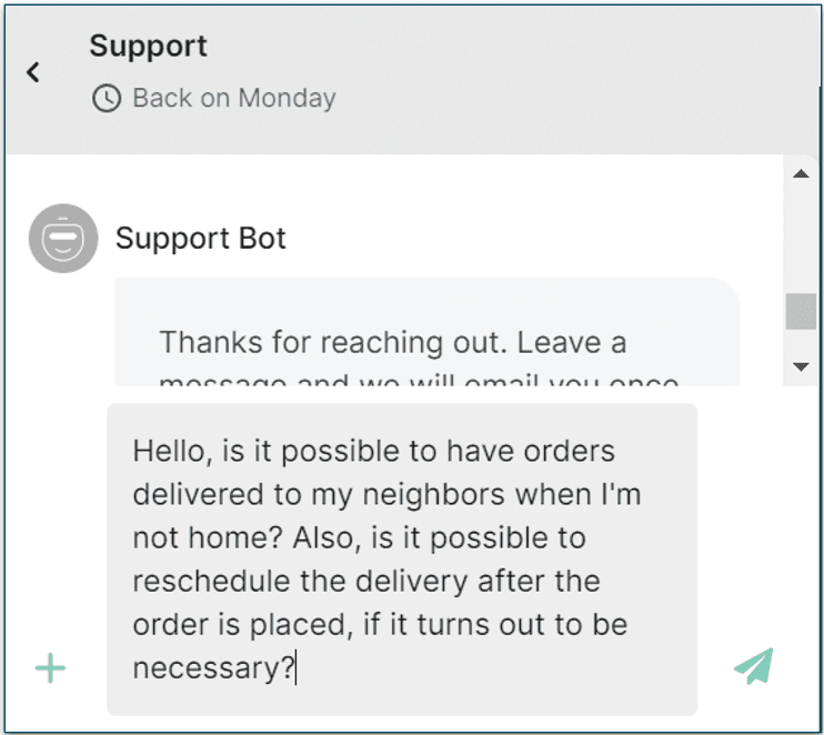 Another message to Portland Pet Food Company's customer service