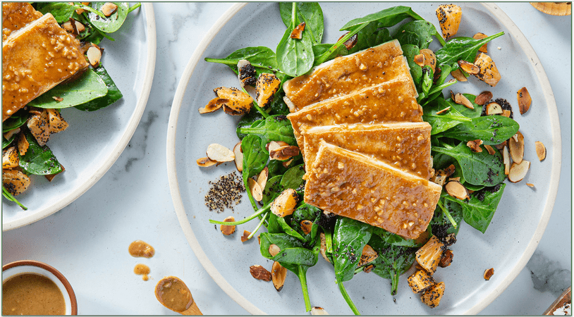 Purple Carrot's Hoisin Tofu Steaks with Sticky Rice and Spinach Poppy Seed Salad
