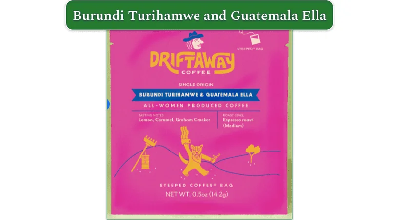The Burundi Turihamwe and Guatemala Ella blend in a single serve coffee bag