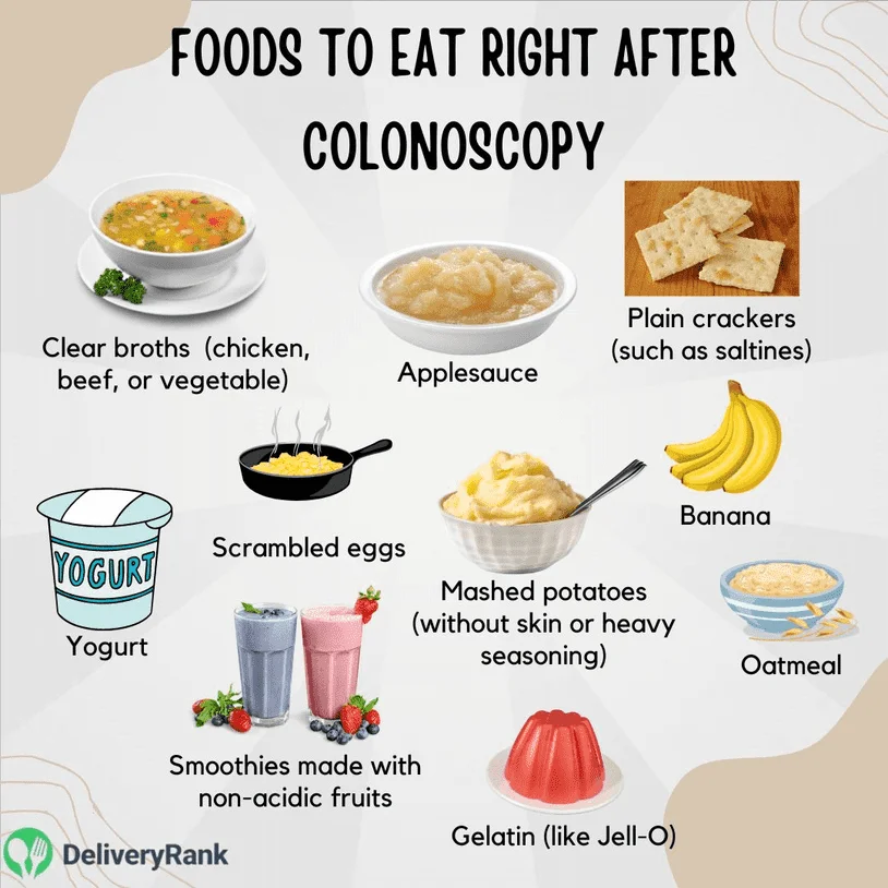 Image with foods you can eat right after a colonoscopy