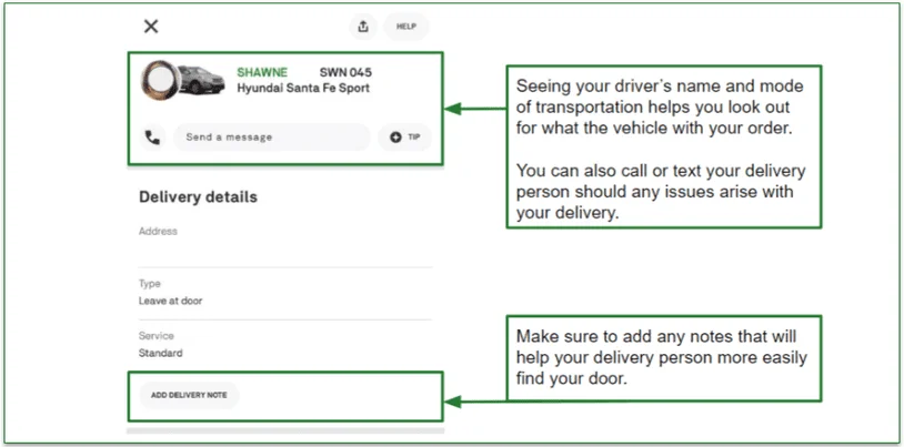 Photo of a Postmates delivery person's transportation details