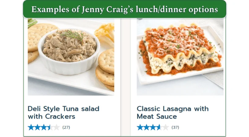 Jenny Craig's Deli Style Tune and Classic Lasagna meals