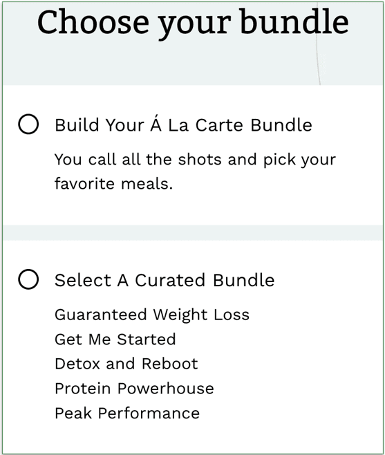 The bundle options available during signup