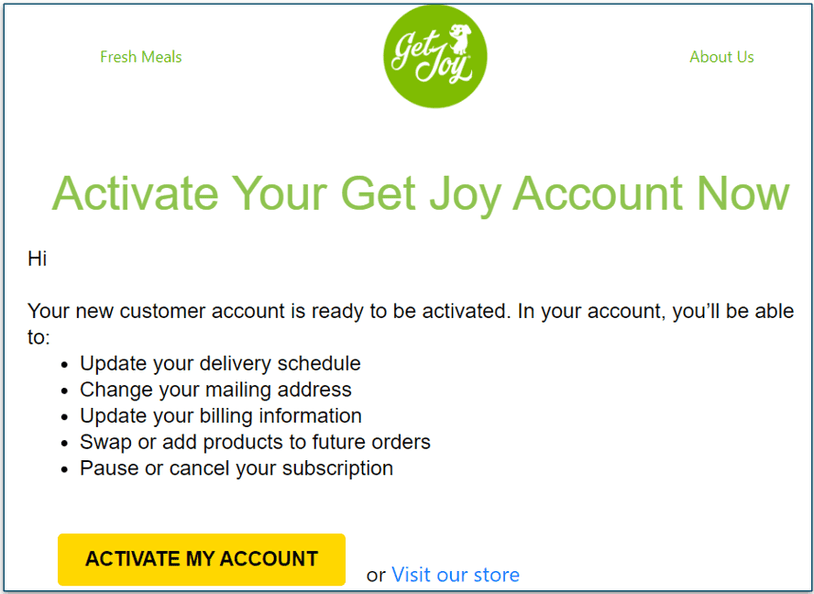 Get Joy's email with the account activation link