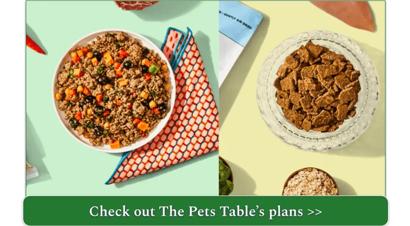 The Pet's Table air-dried and fresh meals side by side with air-dried on the right.