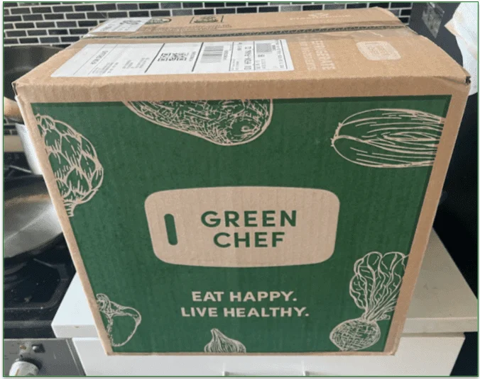 An unopened Green Chef box sitting on a countrer
