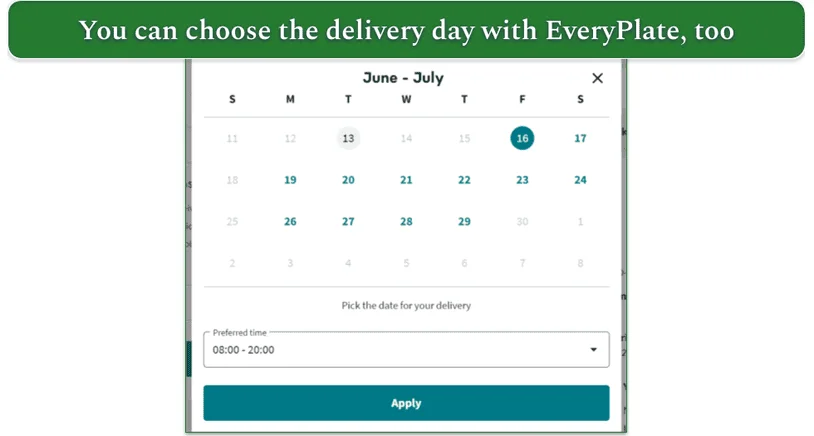 EveryPlate delivery days for New York