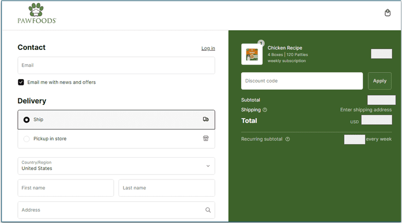 Screenshot of shopping cart with steak sensations in the basket and the total cost before checkout
