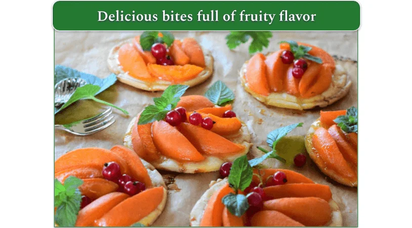 Apricot Custard Tarts, decorated with mint leaves