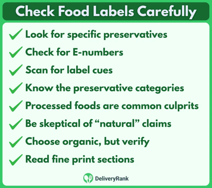 An infographic showing how to check food labels for artificial preservatives.