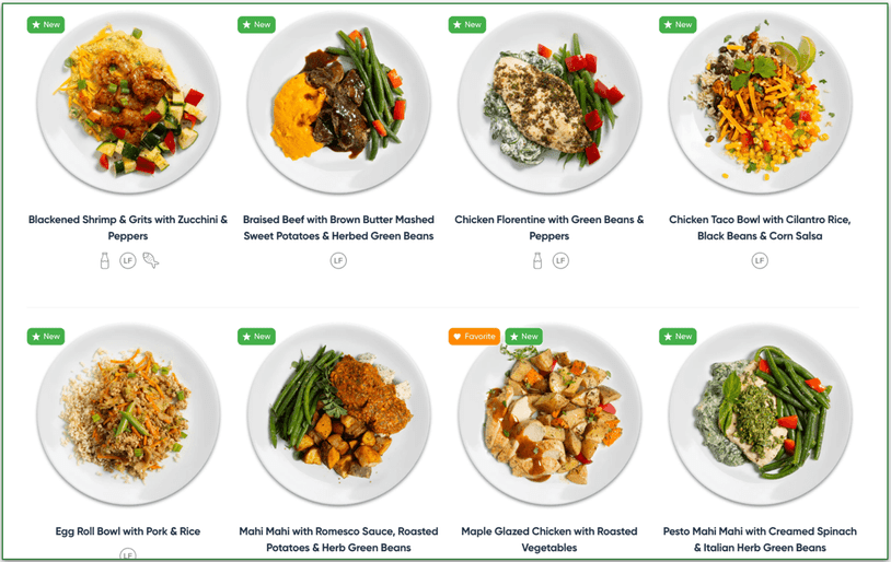 Menu showing ModifyHealth’s low-FODMAP meals