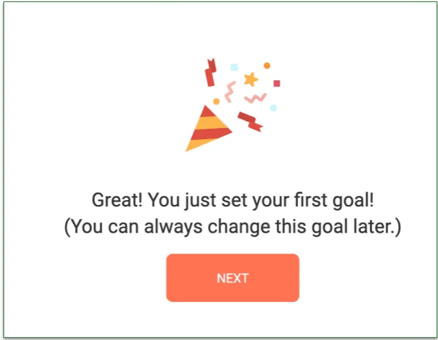Noom celebrates the moment when you've officially set your first goal.