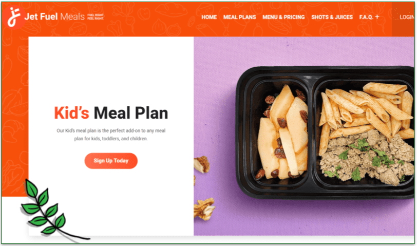 Screenshot of the Kid's Meal Plan on Jet Fuel Meals