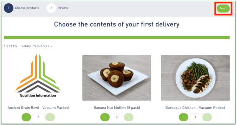 Eat Fit Go meal selection