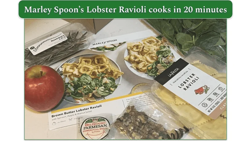 Marley Spoon's Lobster Ravioli recipe cars surrounded by the ingredients