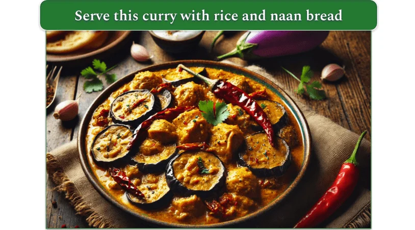 Eggplant curry with chicken served in a bowl