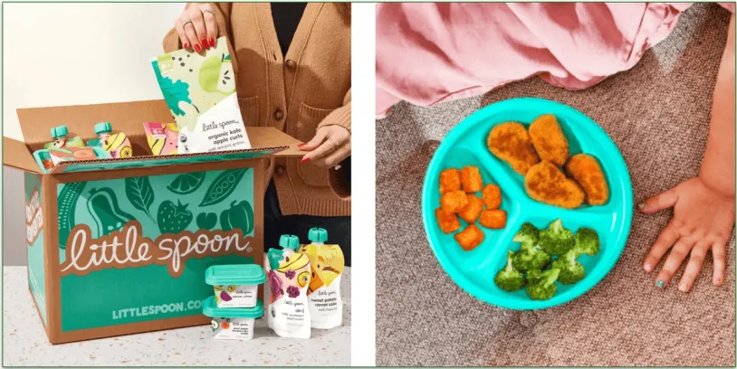 Little Spoon delivery box being unpacked, and a reusable plate