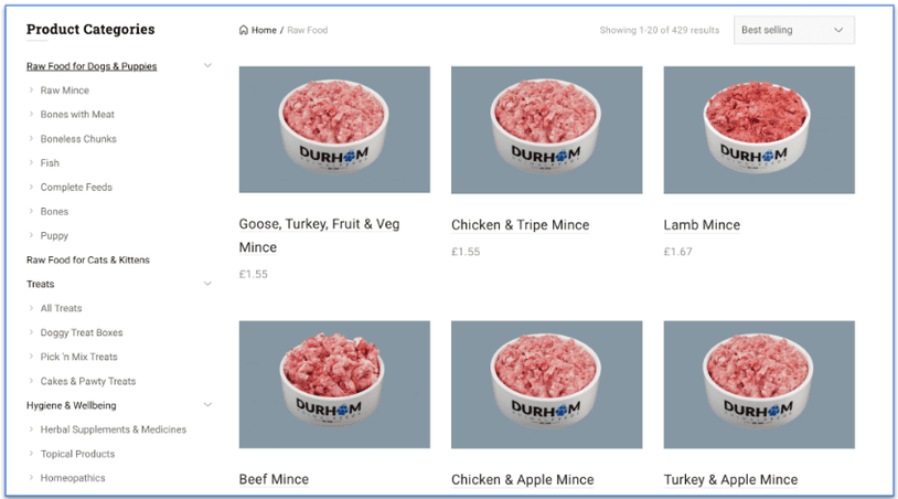 Screenshot of the Raw Paws menu