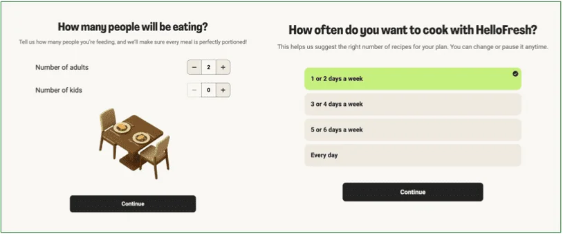 hellofresh sign up quiz - how many people and how many meals