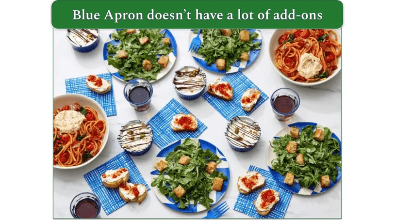 Image of a meal for 4 set out featuring sides, desserts and mains