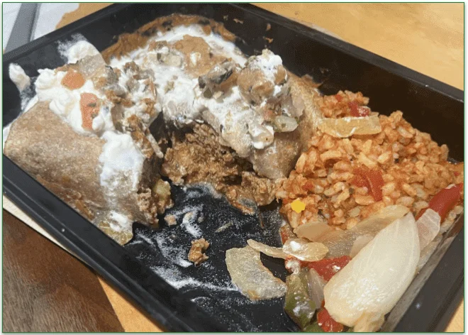 Mexican-Style Turkey Burrito served in a microwaveable tray