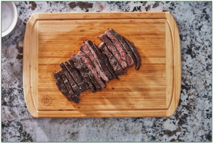  Sliced steak on a board