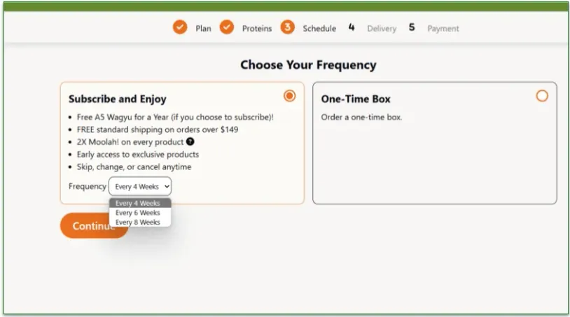Crowd Cow's subscription frequency screen