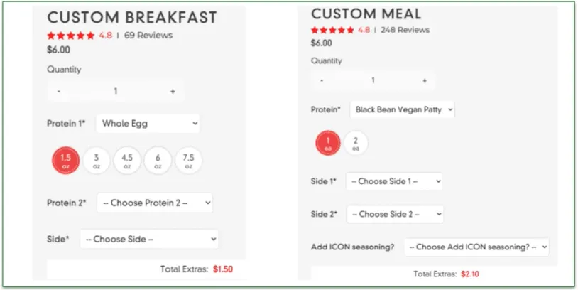 Icon Meals Custom recipes customization options