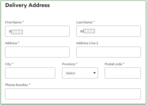 Chefs Plate address screen