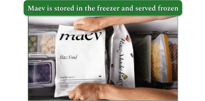 Image of a Maev package being lifted out of the freezer